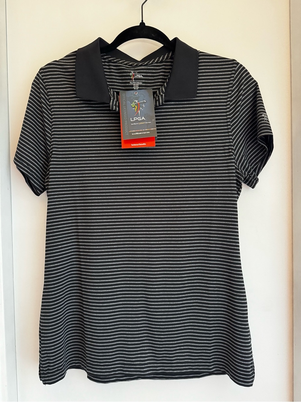LPGA Women's Black & Gray Striped Polo Top